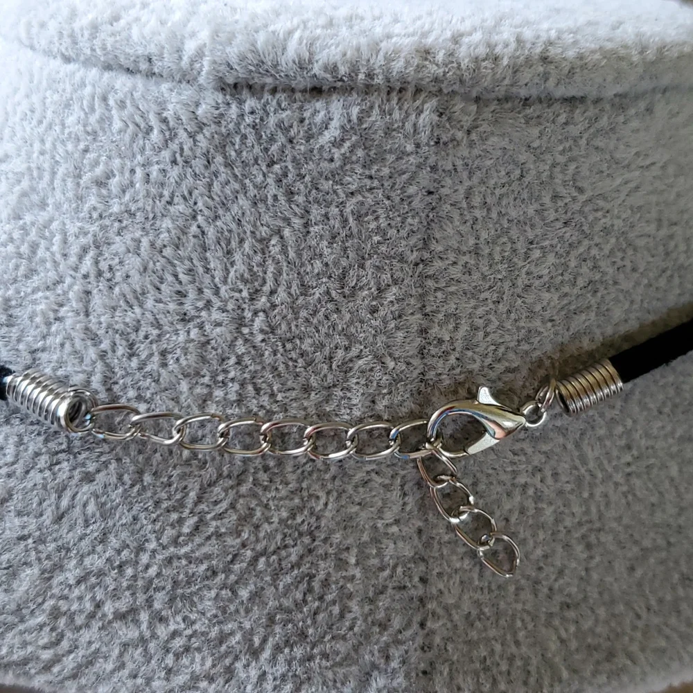 Mens striped fabric charm black suede necklace